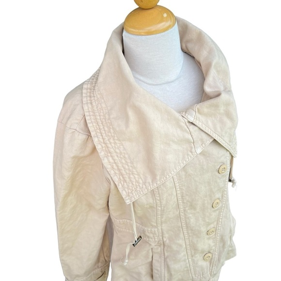 Sundance Every Angle Linen Blend Jacket Tan Petite Large Dramatic Collar Buttons - Picture 3 of 15